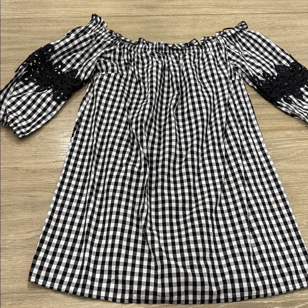 Romeo & Juliet Couture Black and White Gingham Off-Shoulder Dress